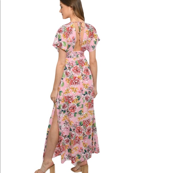 New Pink floral maxi dress size large - Picture 2 of 2